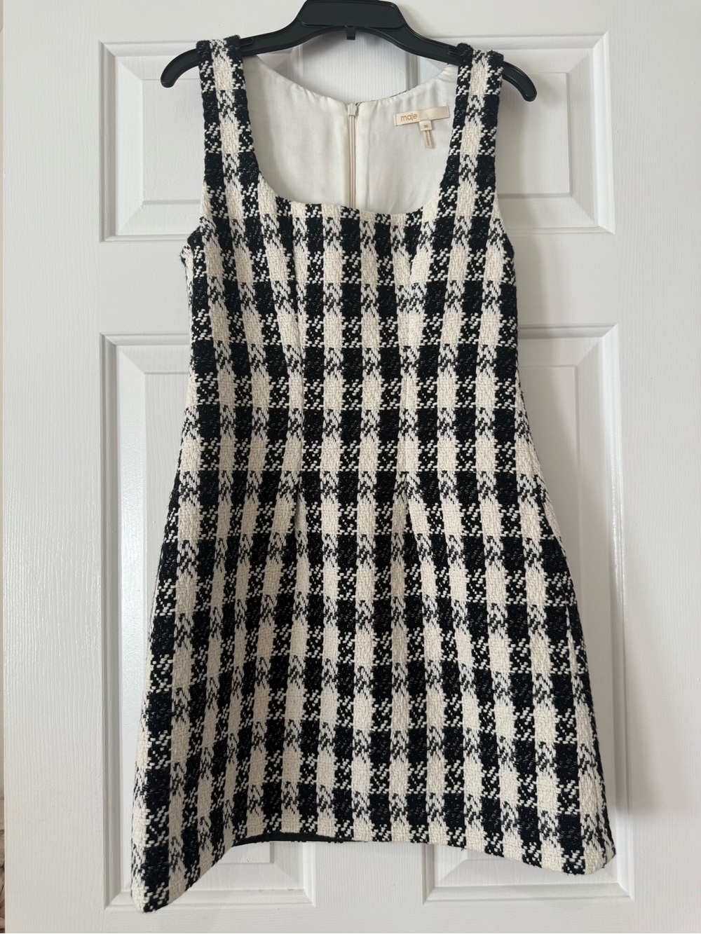Maje Black and White Tweed Check Mini Dress